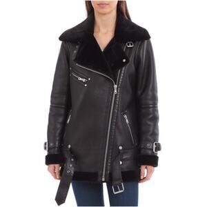 Avec Les Filles Faux Fur-Trim Biker Jacket - Black and Dark Gray Sz M - NWT